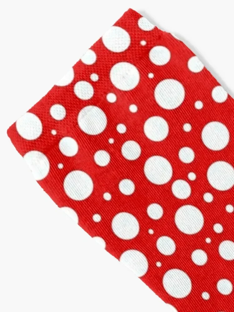 White Polka Dots on Red Socks Hiking boots Stockings anime Mens Socks Women's