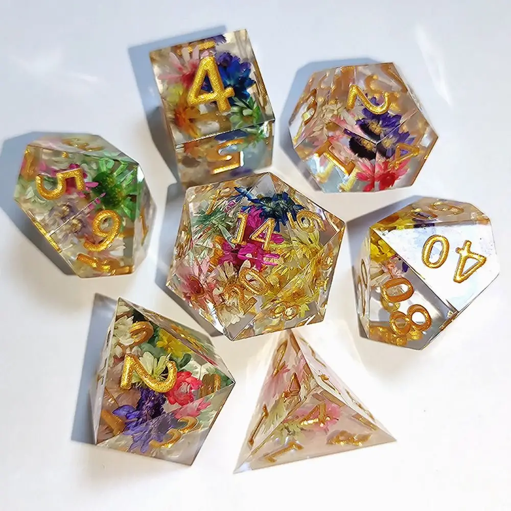 7Pcs Flower Series Polyhedral Dice Set Resin Dices Table Games Accessory D6 D8 D10 D12 D20 For D&d DND New Entertainmen Supplies