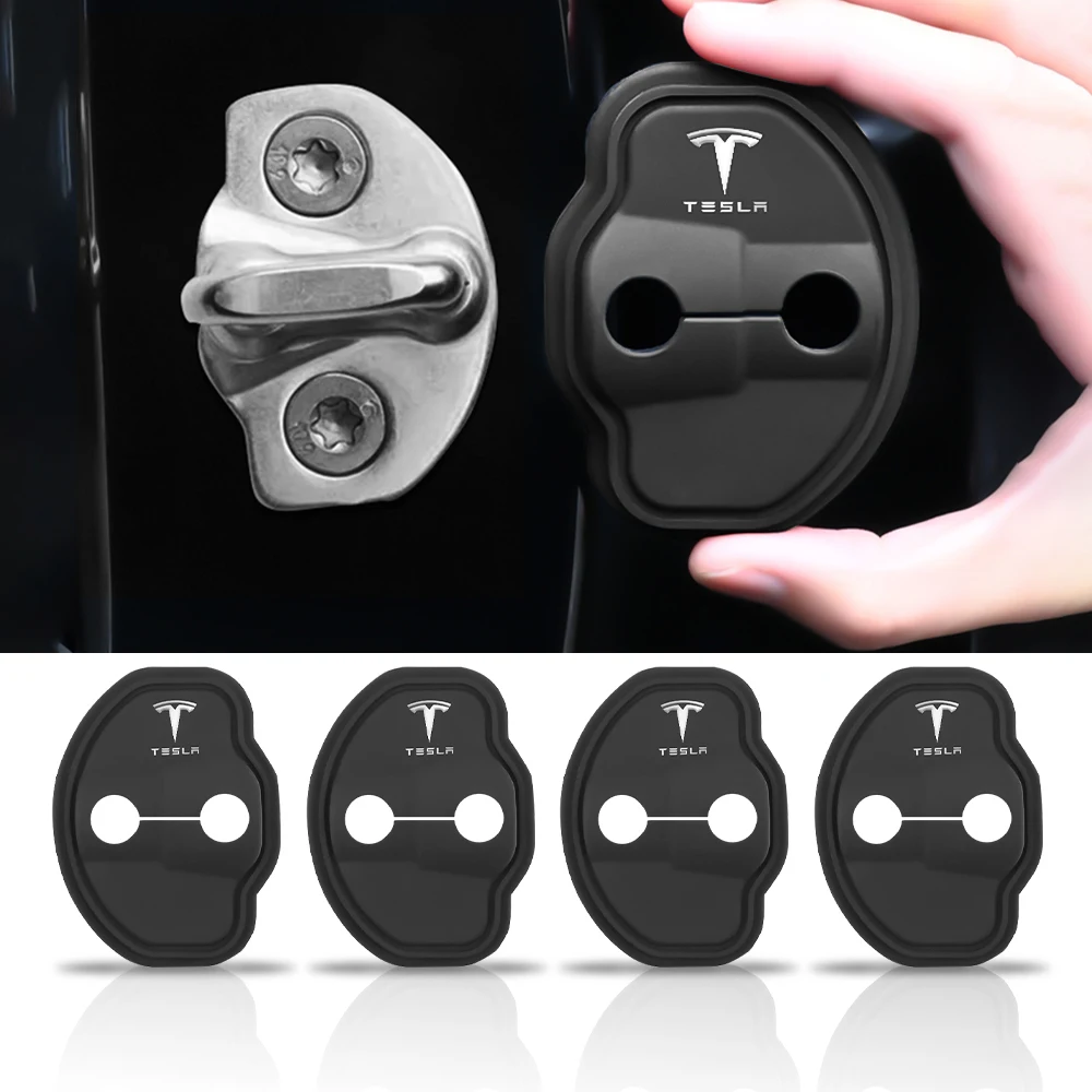 Couvercles de serrure de porte de voiture en Silicone, autocollants de protection à boucle pour Tesla modèle 3 modèle S X modèle Y Roadster Space X Cybertruck, 2/4 pièces