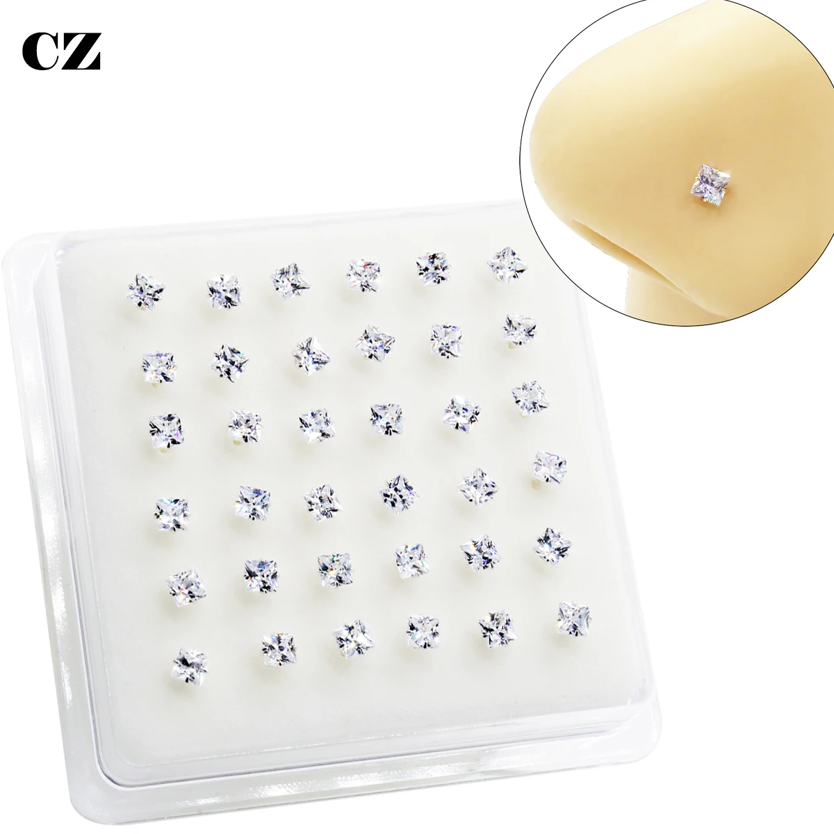 925 Sterling Silver Shiny Clear Cubic Zircon Nose Stud Trendy Nose Piercing Jewelry Piercing Nariz Plata Joyas De Plata 925