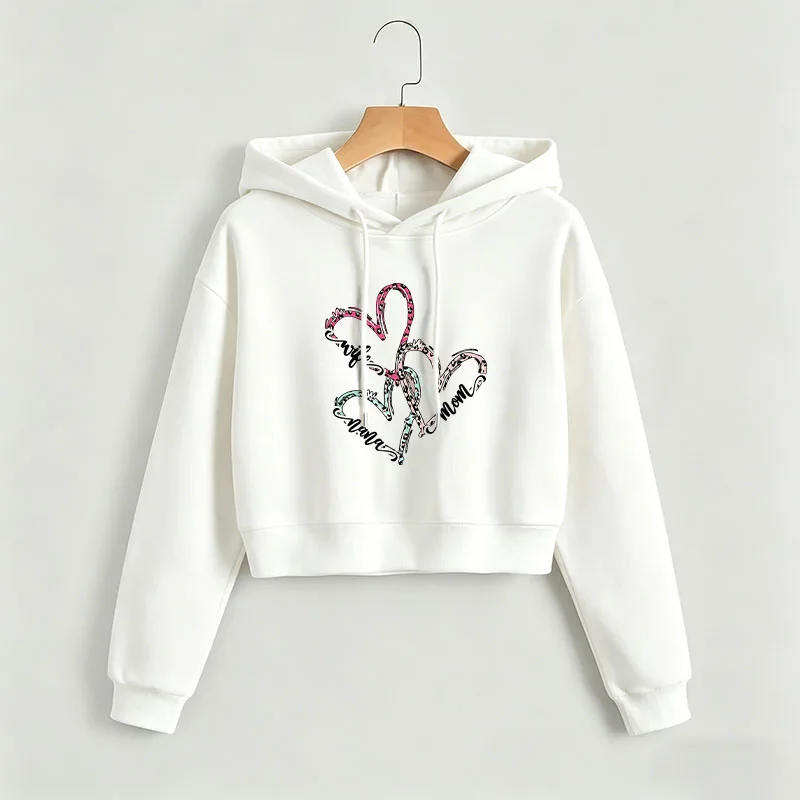 

Love Heart Print Autumn Winter Cropped Sweatshirt Crop Top Hoodie Y2k Sweatshirts Gothic Casual Style Clothes