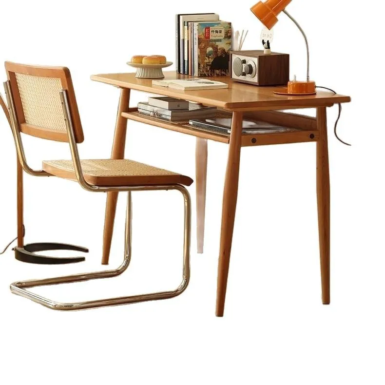 مكتب من الخشب الصلب بالكامل قابل للتخصيص، مكتب شقة صغير من الكرز، لوحة كلمات على الحائط، كمبيوتر بشريط طويل، مكتب ضيق