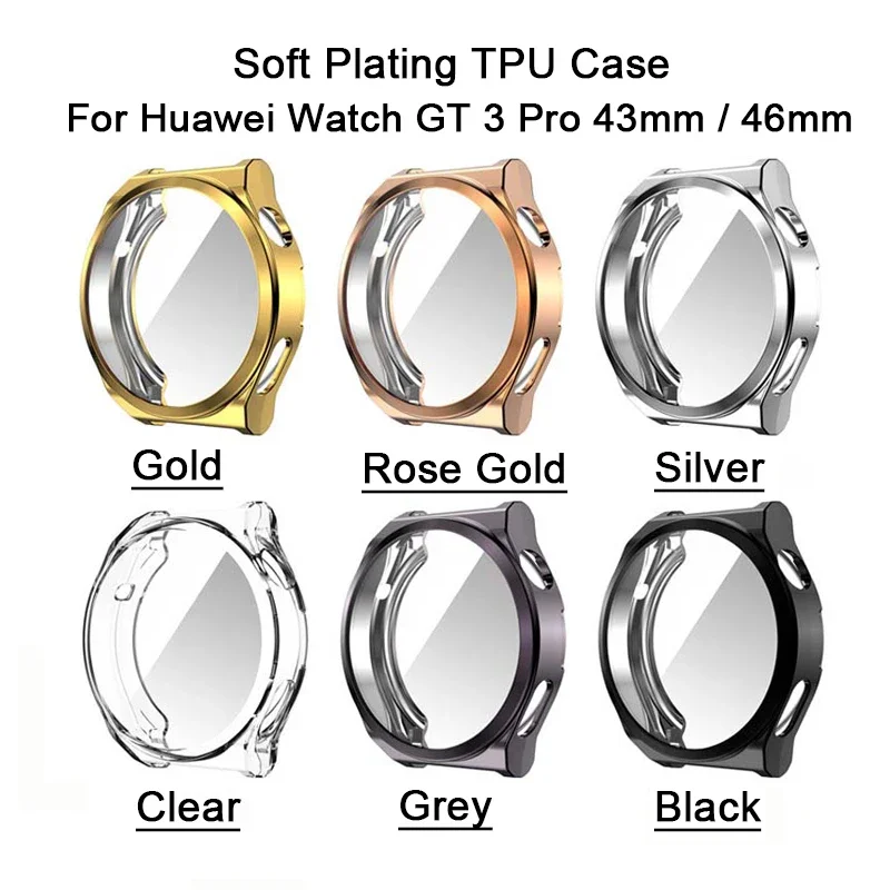 Full Cover Soft Silicone TPU Plating Case For Huawei Watch GT 3 GT3 Pro 43mm 46mm 43 46 mm Screen Protector Bumper Shell Funda