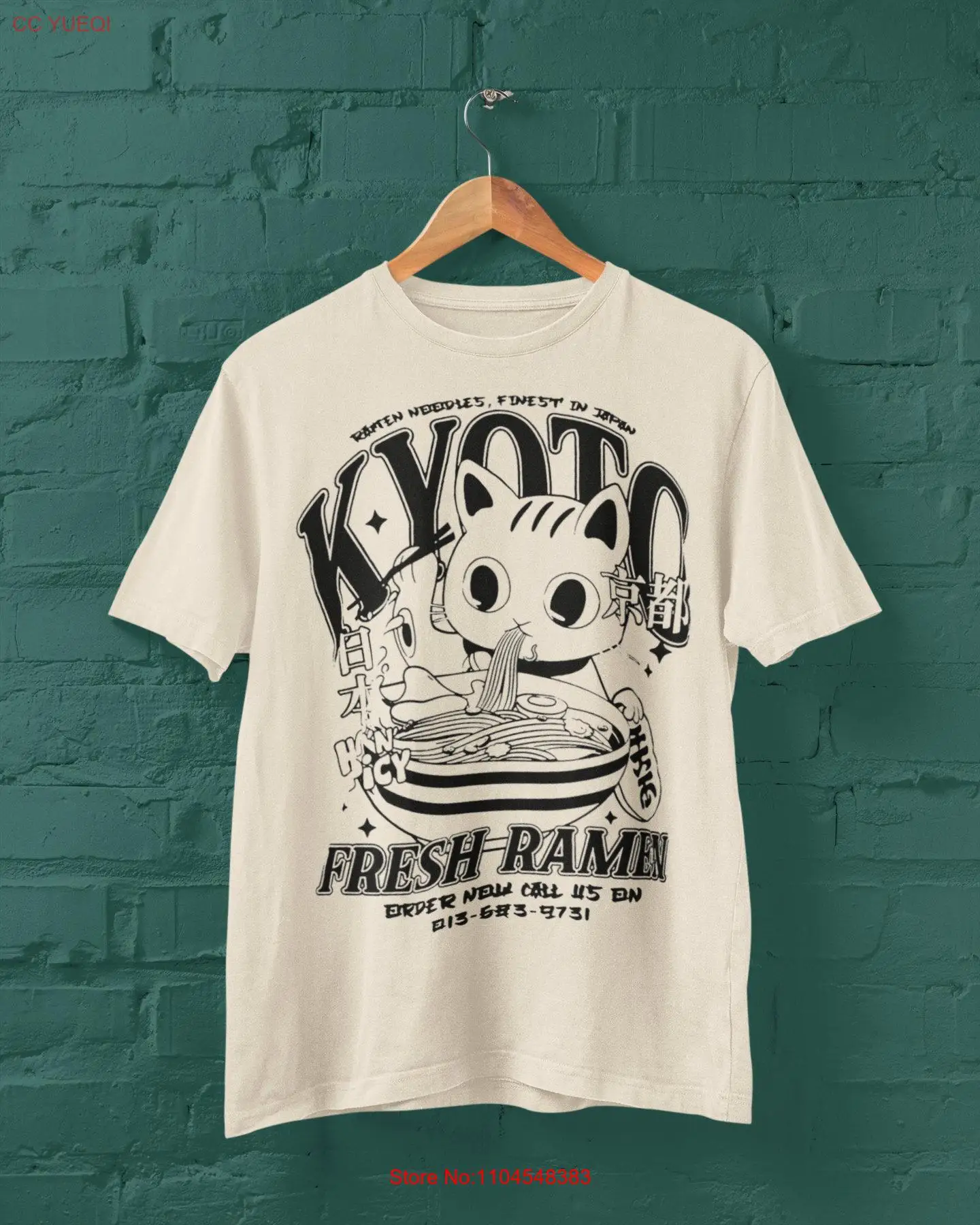 Camiseta de gato Kyoto Ramen, ropa informal japonesa, estilo lindo amante de fideos, tienda Retro, comida Vintage, vibraciones japonesas