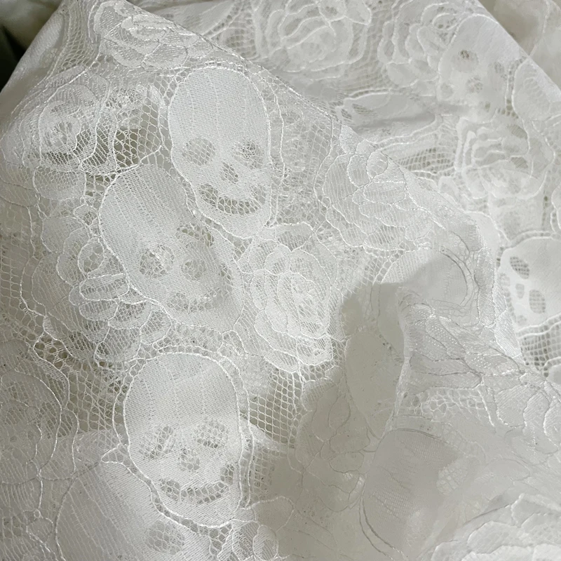 Black and white skull lace fabric mesh hollow non-elastic clothing dress women's accessories fabric