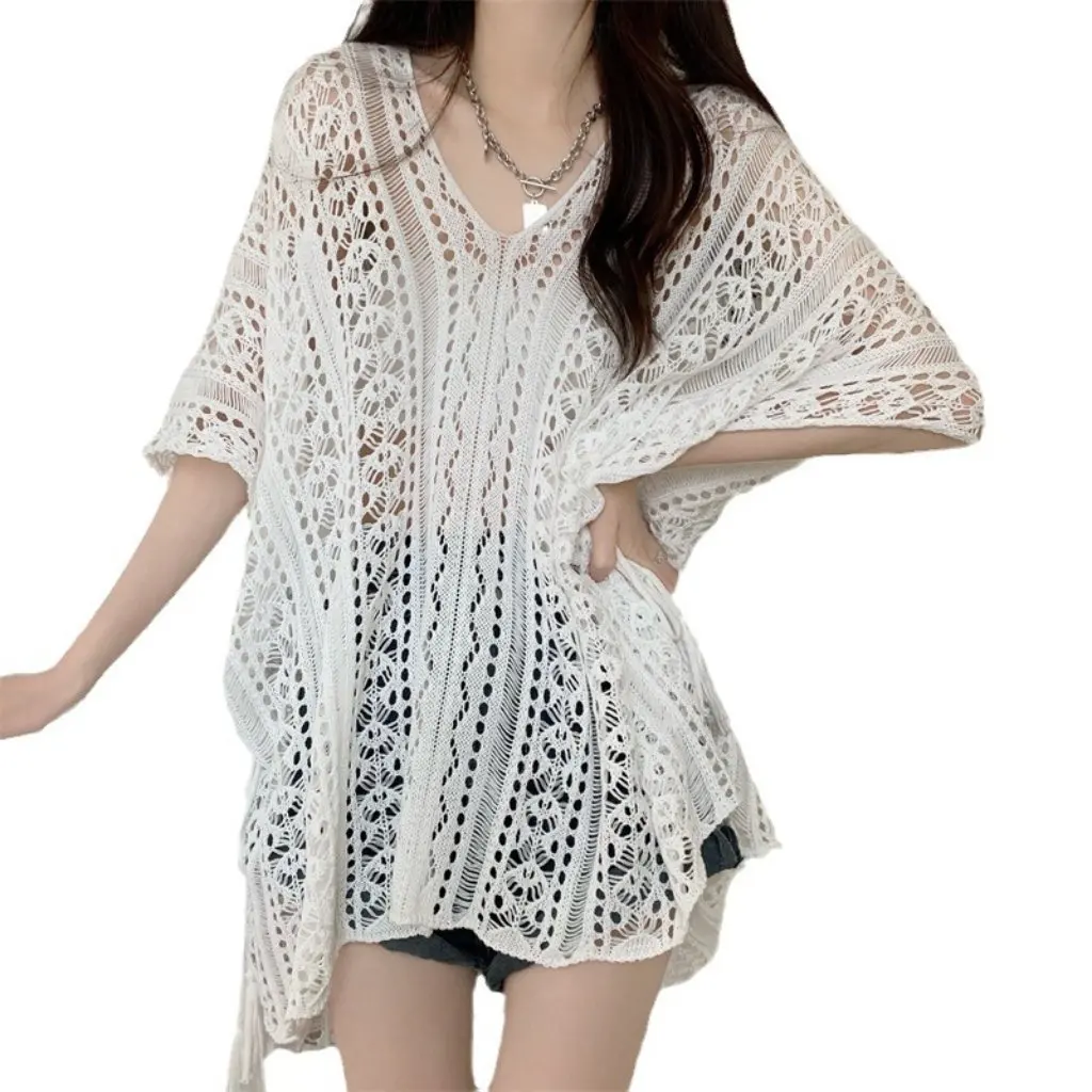 

Women's Unique Chic Hollow Style Thin Pullover Sweater Summer Loose Base Shirt Top Blouse Fashionable Outerwear