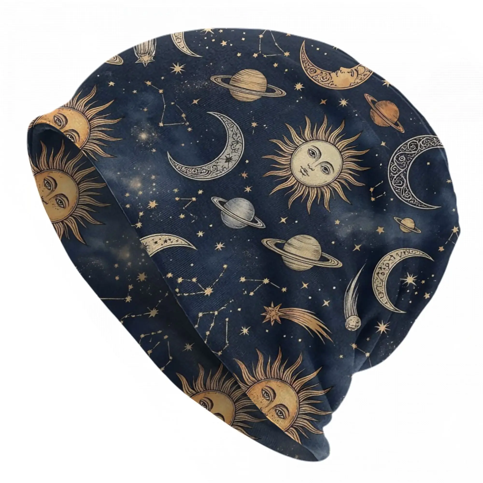 Sun and Moon Cap Mysterious Starry Sky Vintage Autumn Winter Street Skullies Beanies Hat Spring Warm Dual-use Bonnet Hat