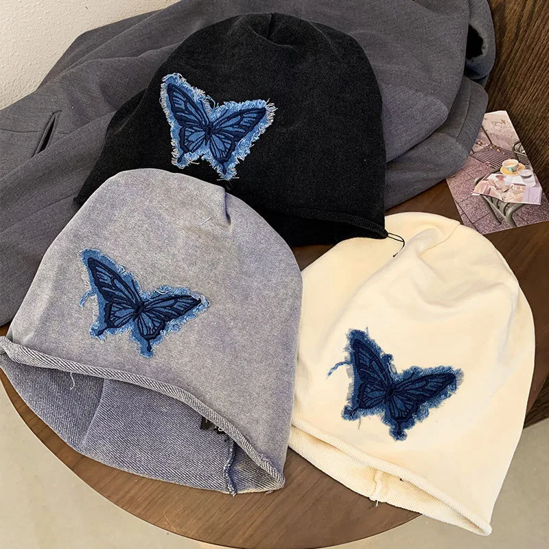 Cappello da ricamo a farfalla primavera autunno Cappello da donna moda casual con teschio Berretto con toppa a farfalla unica Cappello leggero e slouchy