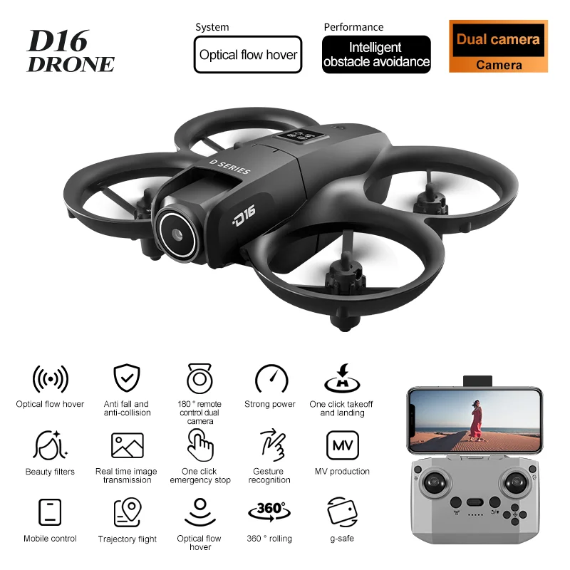 Lenovo D16 Mini-Drohne mit 180 °   Elektrisch Einstellbare 8K HD Kamera WiFi Lichtfluss Drohne mit Hindernisvermeidung Quadcopter Spielzeug