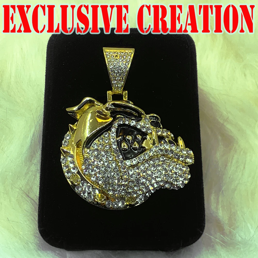 Exclusive custom trendy hip-hop Cuban necklace, diamond inlaid animal pendant, 18K gold plating, street culture decoration