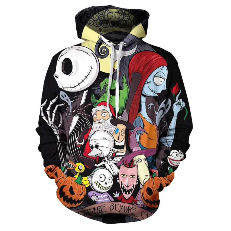 Nightmare Before Christmas Hoodies Jack Sally Skull Streetwear Harajuku Pullover Hip Hop Tracksuit Oversized Hoodied Sweatshirts