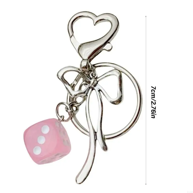 E15E Unique Dices and Bowknot Keychain Fashionable Keyring Bag Pendant Multipurpose Backpack Accessory for Daily Wear
