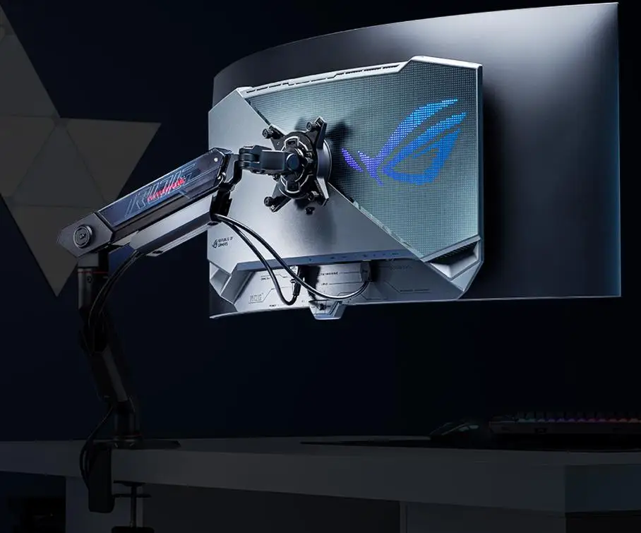 Rog Ergo Monitor Stand Aas01 Stelt Gamers In Staat Om Een Ergonomische En Nette Speelapparatuur Ruimte Te Creëren