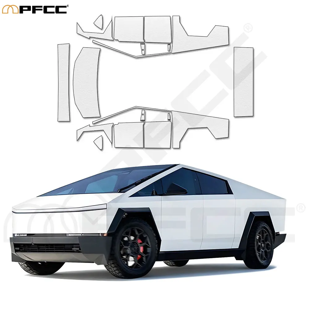 

For Tesla Cybertruck 2025 2026 Matte White Vinyl Wrap Pre-Cut Car Body Film Color Change Film Anti-Rusting Carbon Fiber Car Wrap