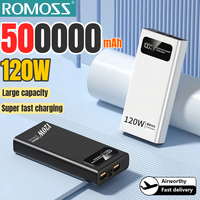 ROMOSS 500000mAh 120W Power Bank Large Capacity Super Fast Charging Digital Display External Battery for iPhone Samsung Huawei