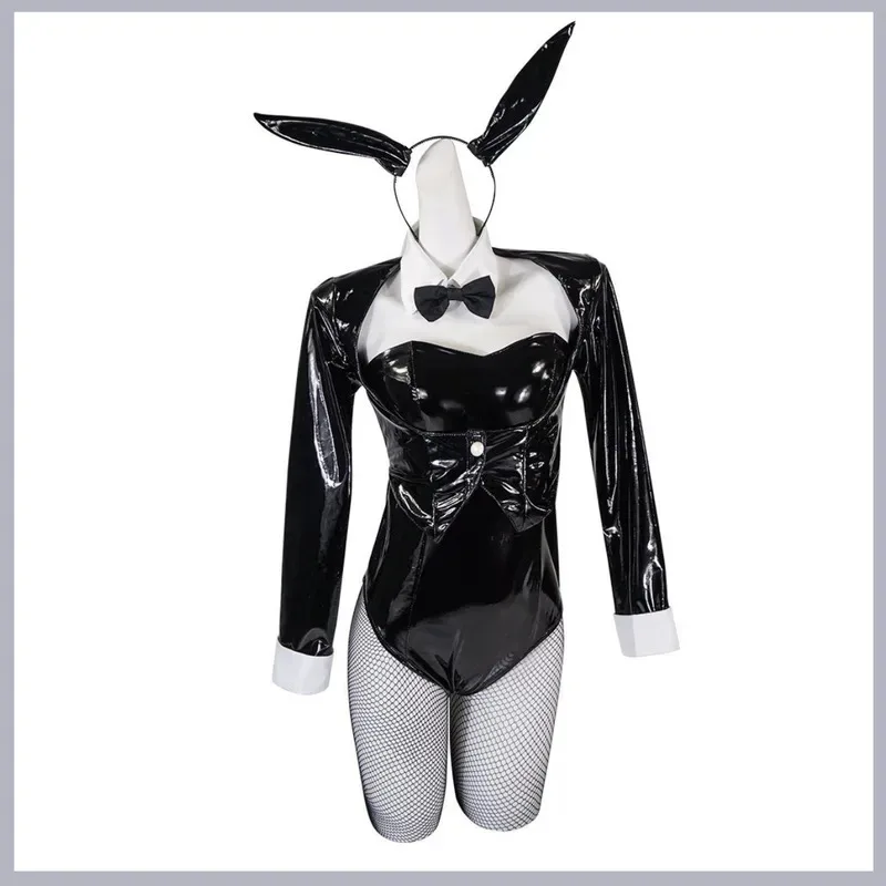 Anime My Dress-Up Darling Kitagawa Marin Cosplay Costume Bunny Girl Black PU Jumpsuits Wig Woman Sexy Carnival Halloween Suitx;2
