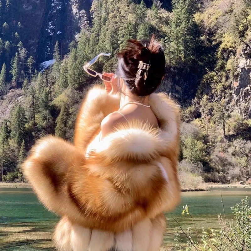 YOLANFAIRY الخريف والشتاء فرو الثعلب الكامل الإناث الوقوف طوق قصير طول التنقل اللون الأصلي معطف الفرو شوهابا اغنائية 2025 #4