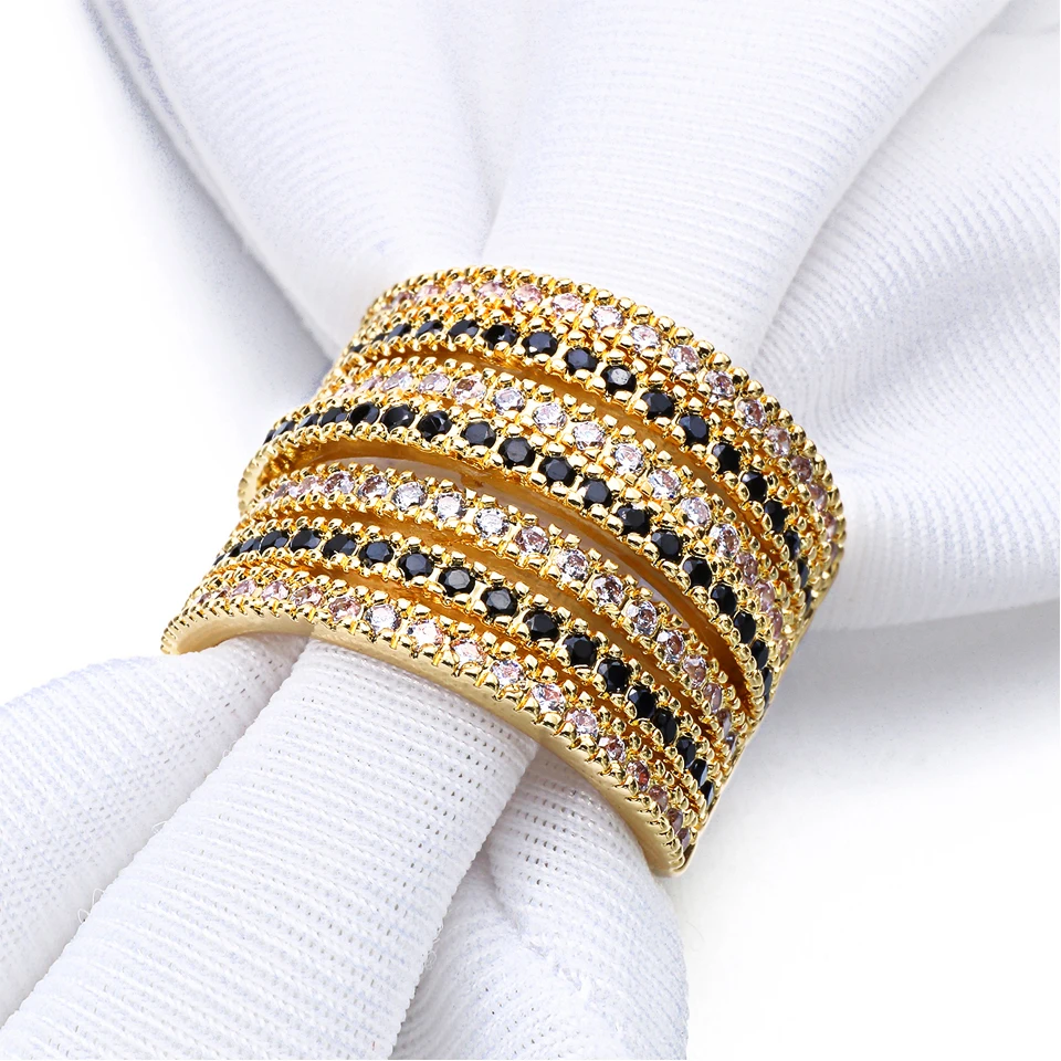 VANAXIN  Gold Color Mix Lady Finger Rings Fashion Rings Women  Micro Crystal Zircon Stone Delicate Wedding Lady Jewelry