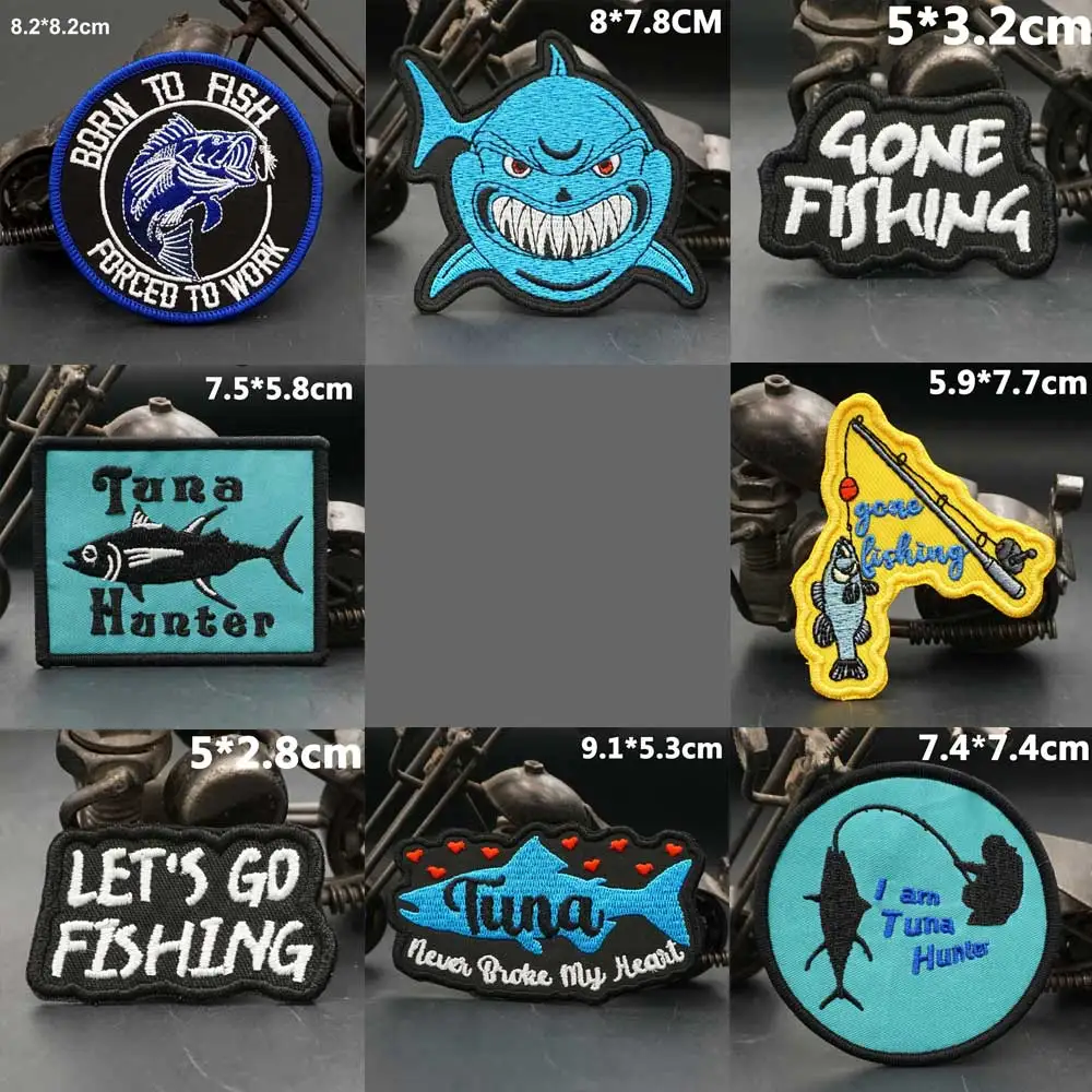 Born to Fish Embroidery Patches Tuna Hunter Badge with sew on hook backing for Clothing Backpack Caps DIY Appliques