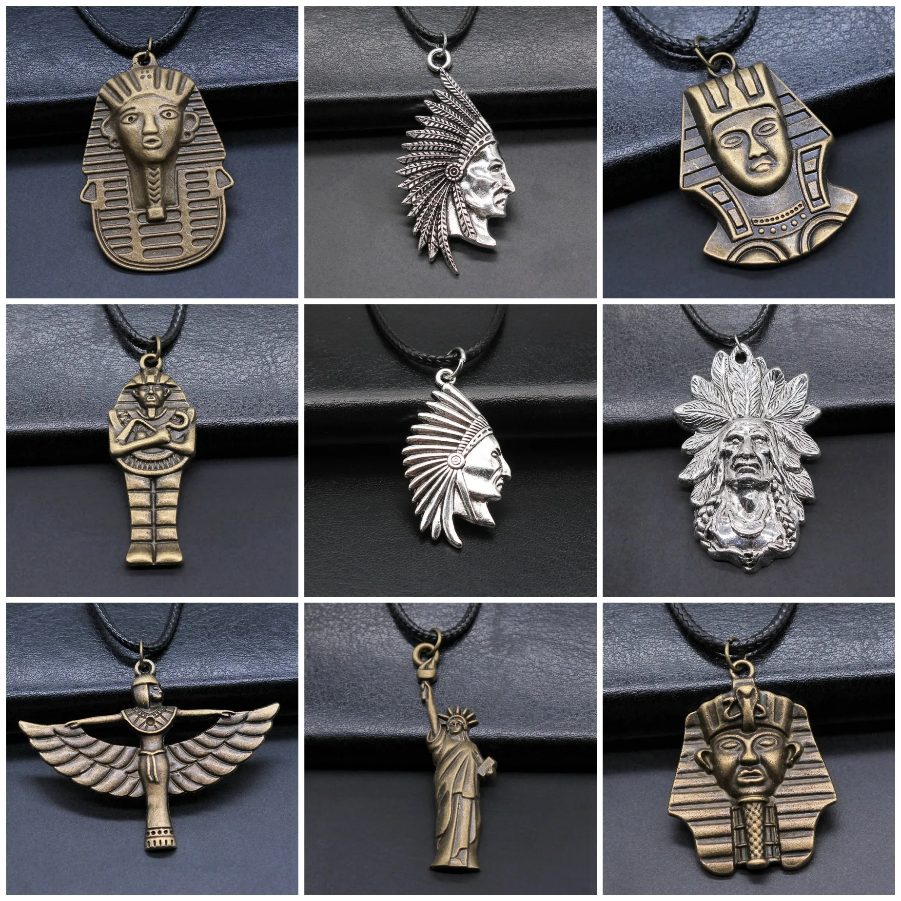 Metal Alloy Chief Pharaoh Egyptian Vintage Symbol Necklaces Necklace Pendant For Women Men Friends Jewelry Gift Chain