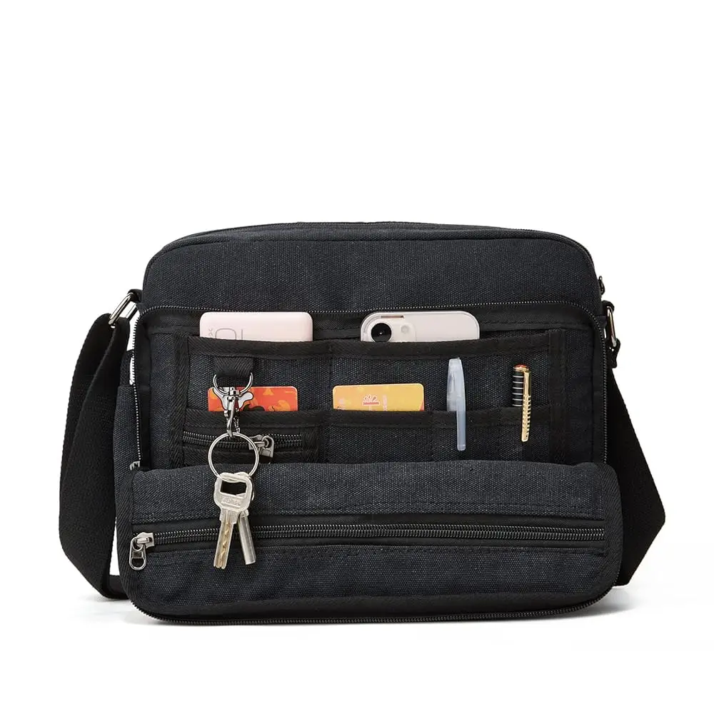 

Мужская сумка-мессенджер из холщовой ткани со встроенными карманами для кошелька, многофункциональная сумка через плечо для активного отдыха и спорта.