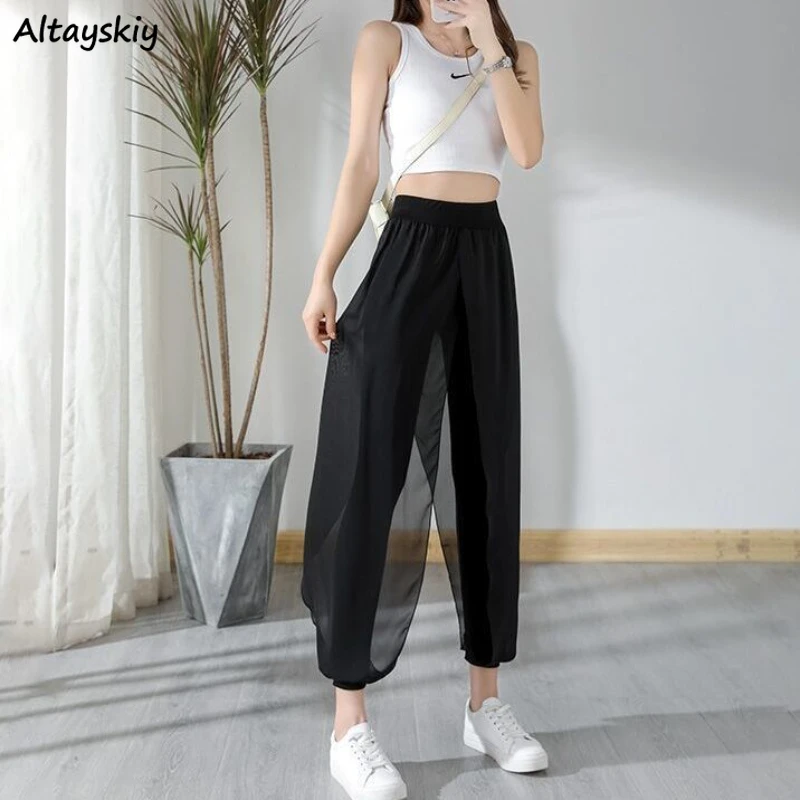 Casual Pants Women Solid Summer Thin Loose Streetwear Elegant Ladies All-match Chic Fashion Retro Брюки Женские Bottom Stylish