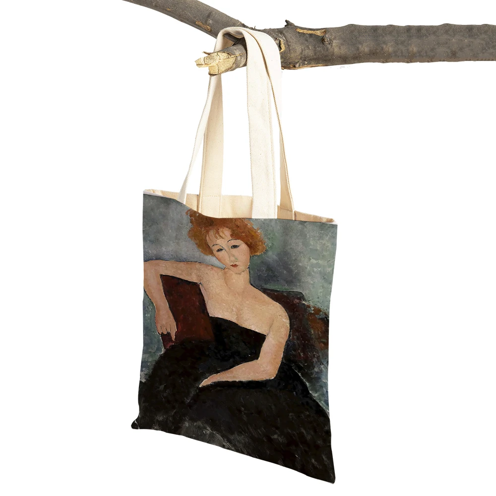 Watercolor Woman Nude Chair Door Abstract Nordic Lady Shopping Bag Supermarket Travel Tote Handbag Casual Canvas Shopper Bags