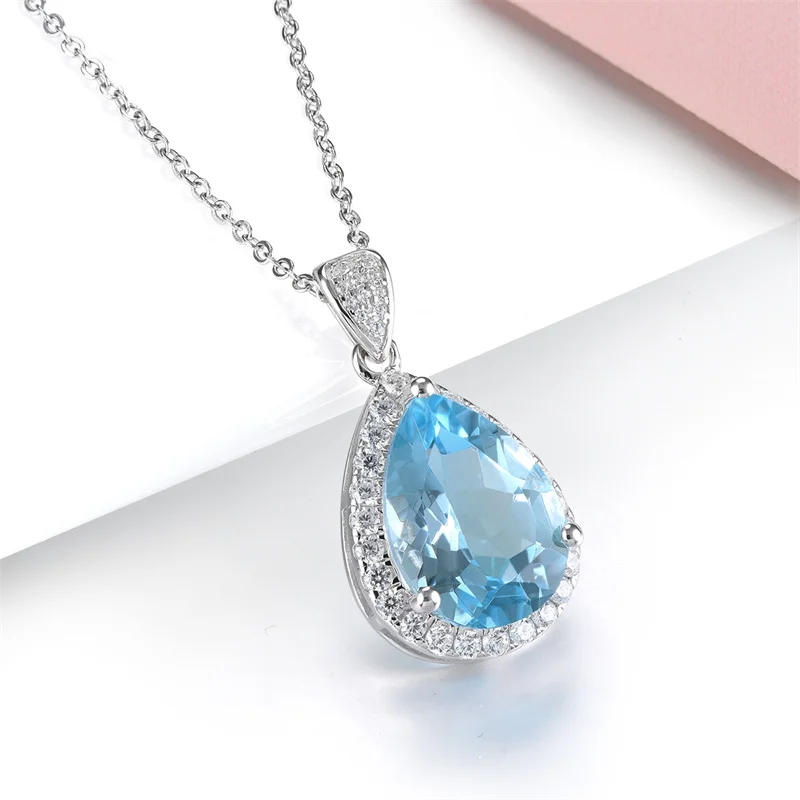 

Подвеска из настоящего стерлингового серебра 925 пробы с натуральным голубым топазом, серебряное колье 925 пробы