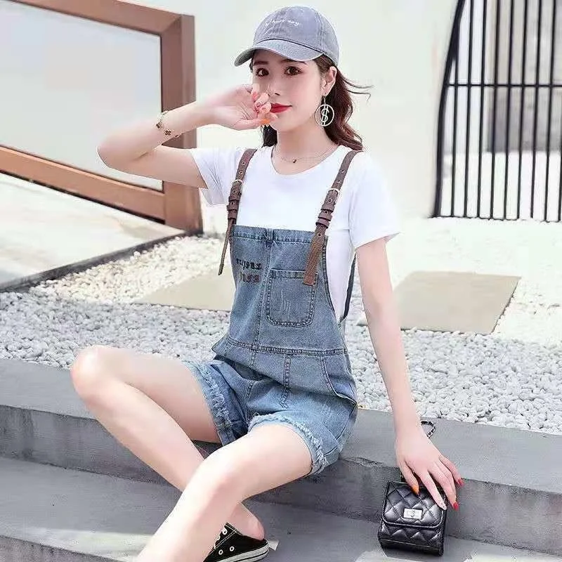 Women's Suit 2023 New Summer Thin Shirts Loose Fashion Crop Top Wide Leg Denim Strap Shorts 2 Two Piece Set For Women Clothing