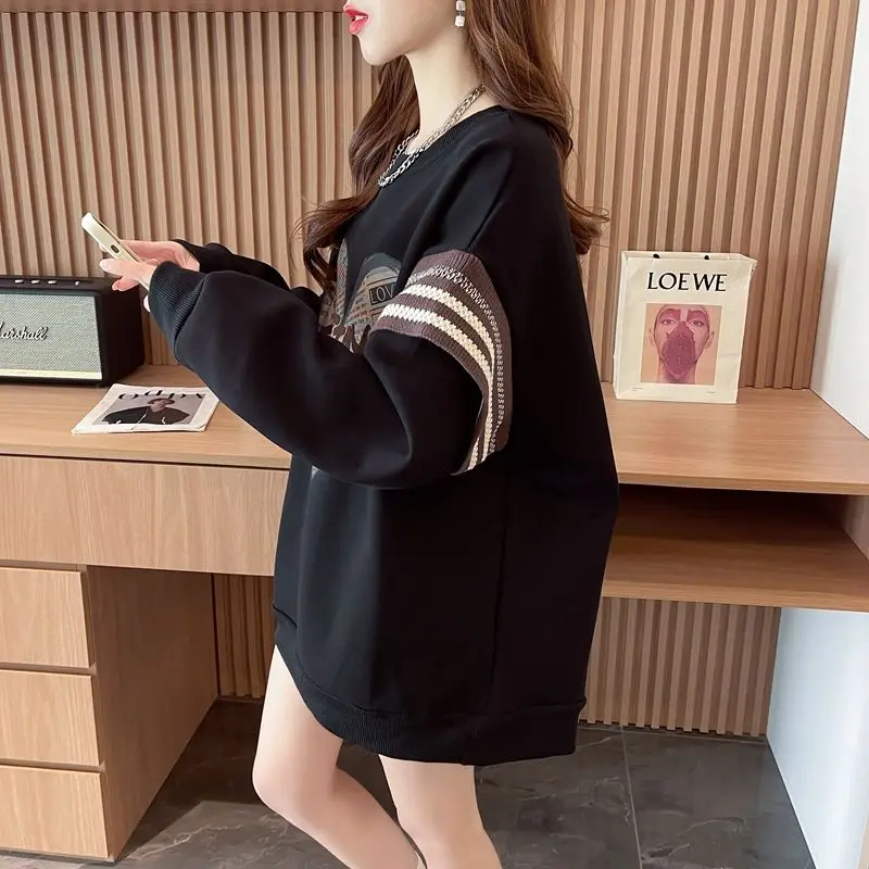 Popular Design Sweatshirt for Women Loose Slimming and Stylish Age-reducing Printed Velvet Top