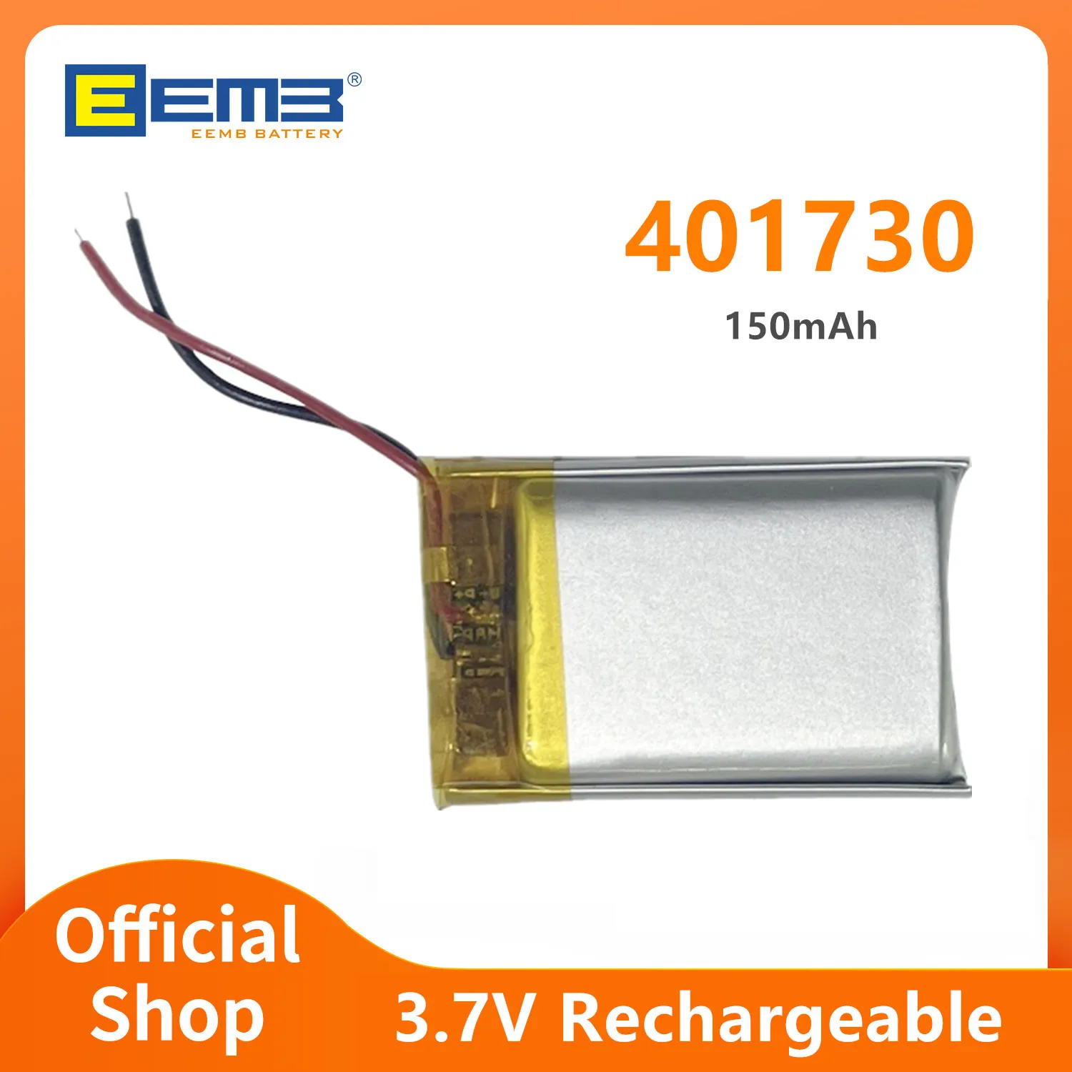 401730 3.7V Rechargeable Li-Po Battery, 150 mAh—for Voice Recorders, Bluetooth Headphones, Beauty Devices, Night Lights