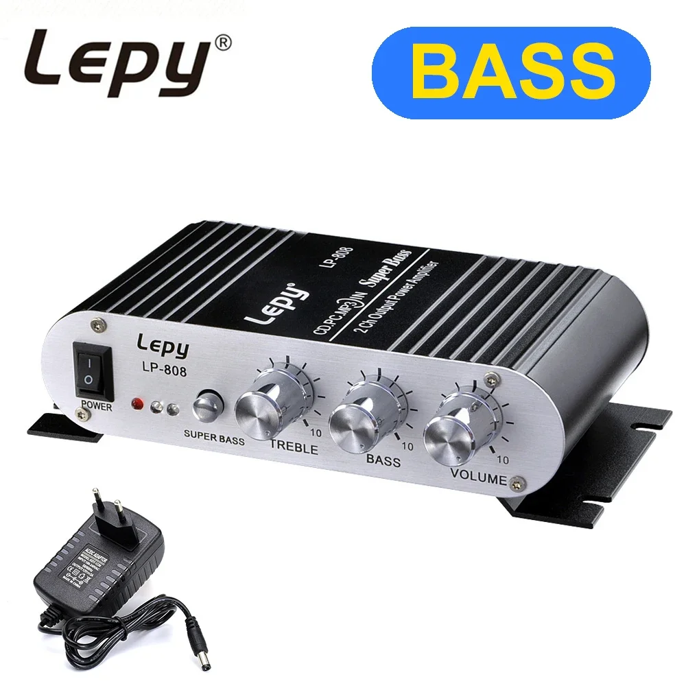 

Lepy LP-808 BASS Amplifier Channel 2.0 Audio Amplifiers Supports CD, PC, MP3 input, HIFI Sound Amplifier DC 12V EU US UK Plug