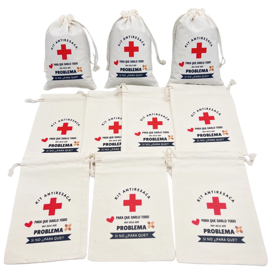 10PCS Spanisch Kit Anti Resaca Party Suchter Liefert Lagerung Tasche Pflege Tasche Baumwolle Tasche Größe Hochzeit Geschenk Tasche 10*15 cm – Detail 8