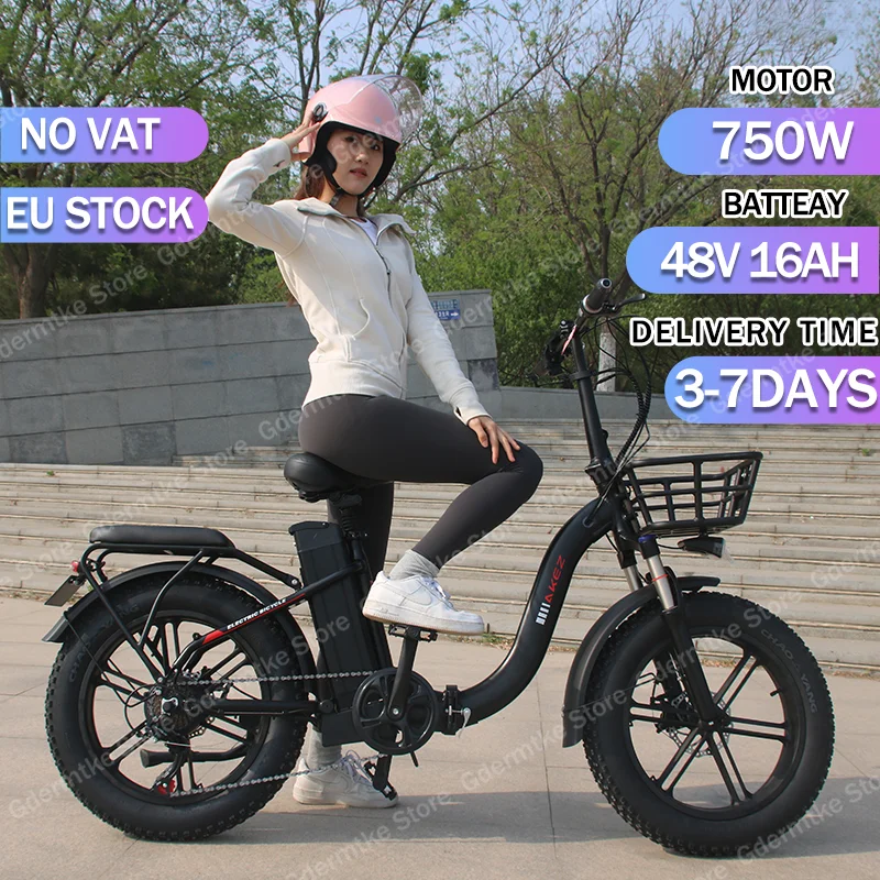 750W Powerful Motor E Bike 48V16AH Lithium Battery 20*4.0 Inch Fat Tire Electric Bike Adult City Mountain Snow Electric Bicycle