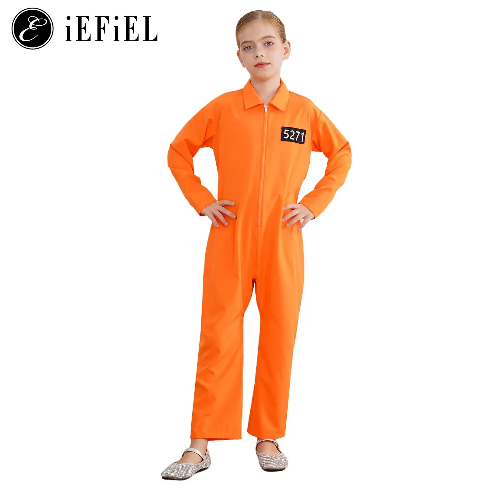 Child Prisoner Halloween Cosplay Costume Full Body Cover One Piece Jumpsuits Jail Orange Uniform Bodysuits Working Overalls