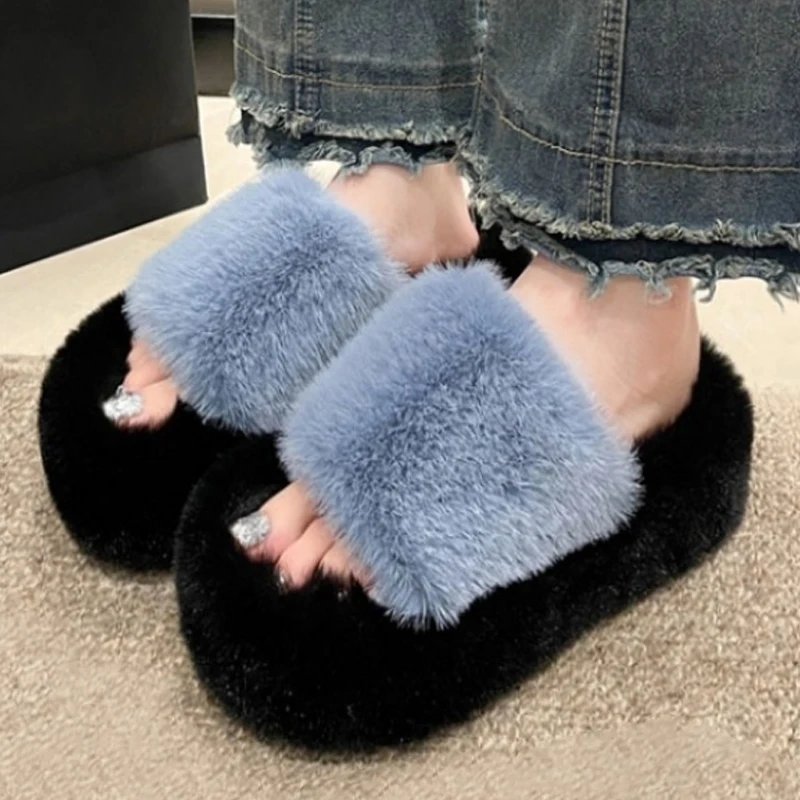 Classic Winter Fluffy Slippers Women Soft Plush Comfortable House Slippers Female Open Toe Indoor Outdoor Cozy Warm Plush Slides