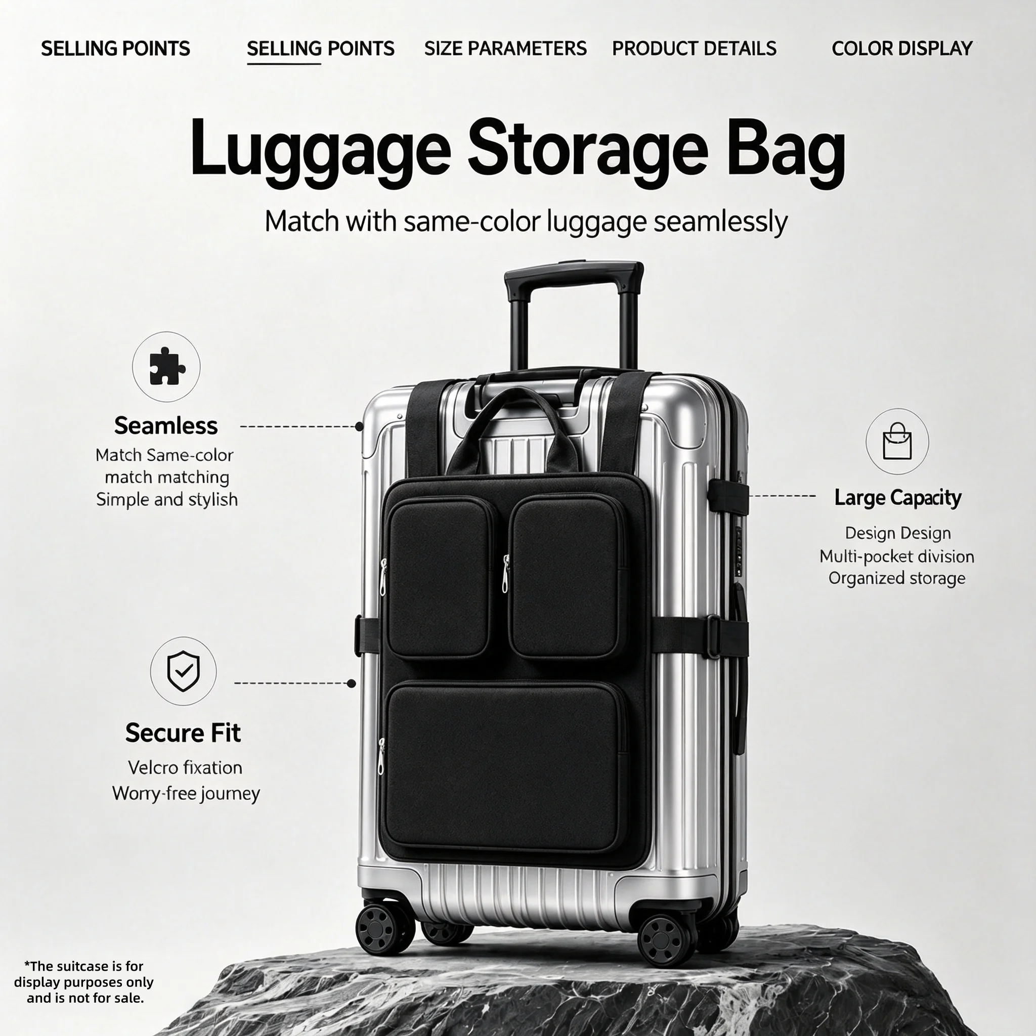 Travel Multi-Pocket Luggage Attachable Carry-On Handbag Suitcase Hanging Storage Organizer Pouch for Business & Daily Trips