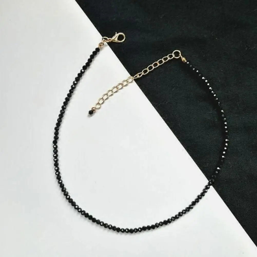 Black Beads Crystal Choker Necklace For Women Bohemian Beaded Necklace Simple Fashion Temperament Female Party Jewelry Decor