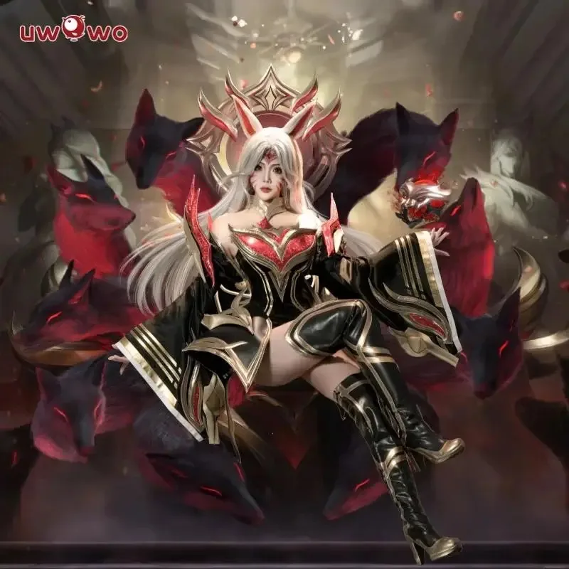 الدفعة الأخيرة UWOWO Ahri كوسبلاي جامعة الأساطير/LOL: أزياء أسطورة أهري التأثيرية الخالدة مع ذيل وغطاء للهالوين كوس