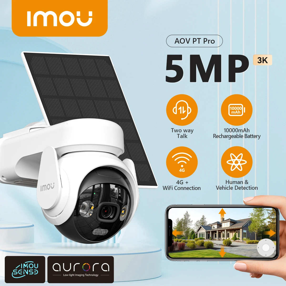 Telecamera di Sicurezza OKAM PRO con Scheda TF 4G, Controllo Solare della Batteria, CCTV 360° per Esterni, Sistema di Rete a Doppia Lente, PTZ Dome IP66 con Visione Notturna
