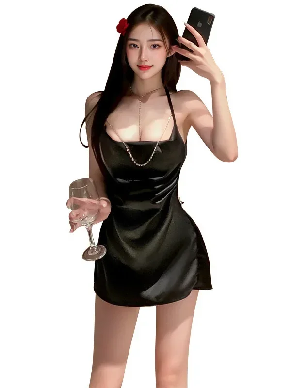 Vriendin Vrouwelijke Sexy Hangende Hals Heldere Diamant Pure Desire Nachtclub Stijl Backless Hemdje Jurk Elegante Pyjama Zoet