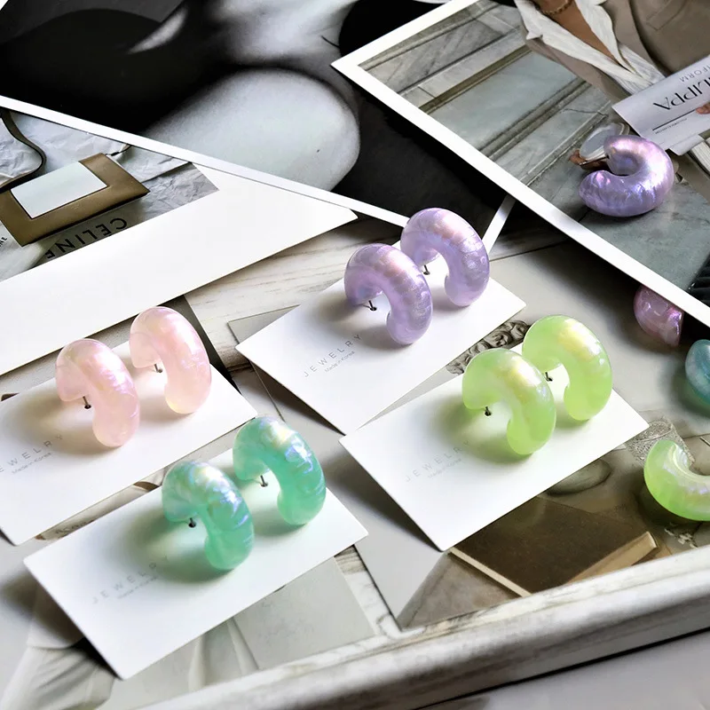 Daily Age Reducing Popular Pearlescent Color Thick C-shaped Earrings Jelly Color Refreshing and Cool Colorful Fashion Earrings