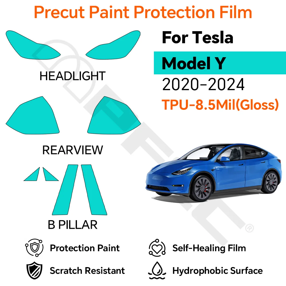 

for Tesla Model Y 2020-2024 Transparent Paint Protection Film Headlight Tail Light Side Mirror Self-Adhesive Clear Car Wrap