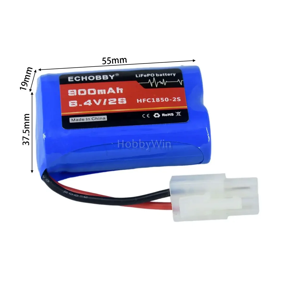 6.4V 2S 900mAh HFC18500 LiFePO Battery KET 2P male Normal Plug for RC Car Truck Boat