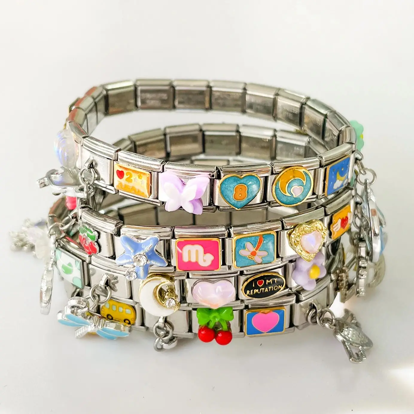 

New Fashion Cat Cross Butterfly Frog Duck Dog Rabbit Jellyfish Lion Italian Links Bracelet Stainless Steel Jewelry Diy Making
