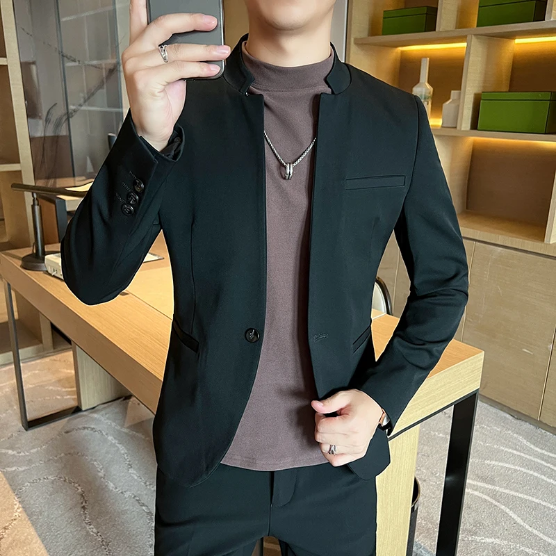 M-5XL men's slim-fit business casual jacket, solid color versatile stand collar Chinese-style coat for daily wear  autumn 2024.