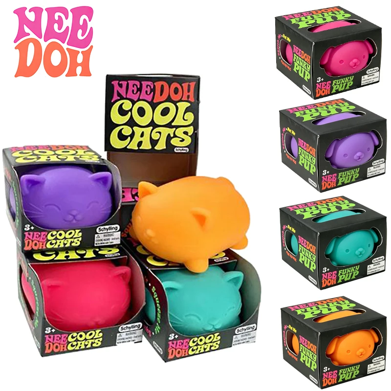 Needoh Cool Cats Funky Pup Squeeze Fidget Toy Soft Squish Ball Stress Relief Sensory Toy for Autism Anxiety Decompression Gift