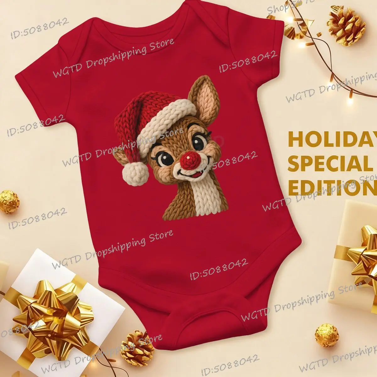 

Christmas Deer Print Baby Romper Newborn Short Sleeve Romper Xmas Toddler Cotton Jumpsuit Crochet Style Pattern Bodysuit Outfit