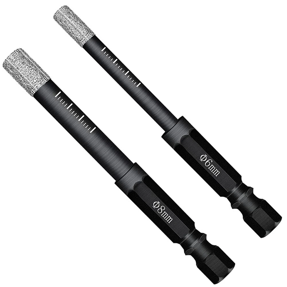 Hex Shank Diamante Dry Drill Bits, Buraco Saw Cutter, Ferramenta de perfuração para Granito Mármore Cerâmica Telha de Vidro, 6mm, 8mm, 2Pcs