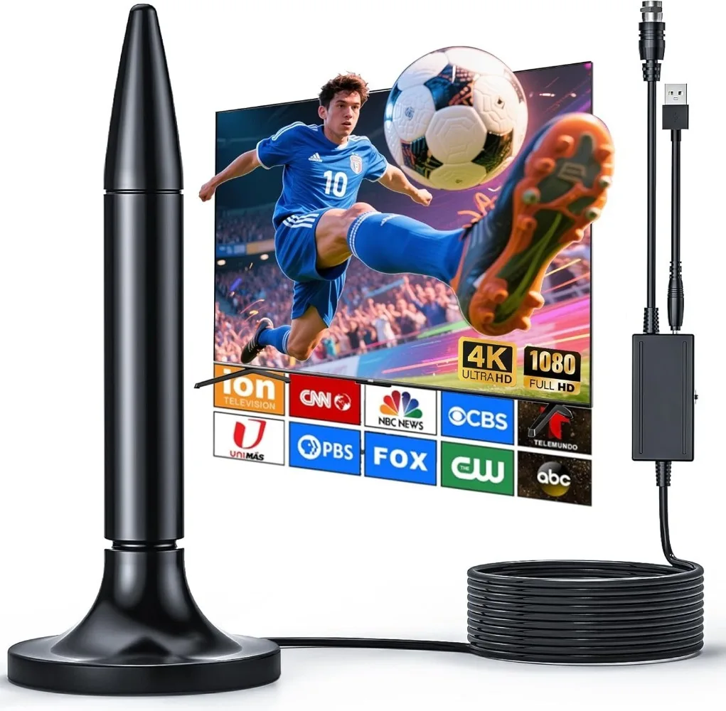 هوائي تلفزيون داخلي مع معزز للإشارة - هوائي رقمي عالي الدقة طويل المدى للتلفزيونات الذكية والأكبر سنا، يدعم القنوات المحلية، 4K 1080p